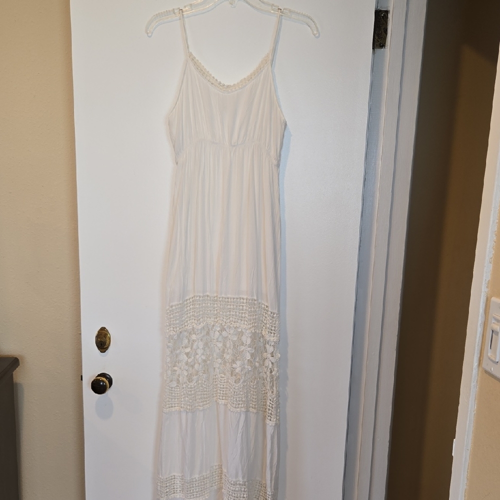PPLA Romantic Ivory Boho Maxi Dress with Delicate Crochet Detailing